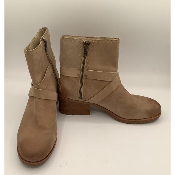 Sorel Light Suede Boots Size 9 Short Heeled Buckle Zipper - Picture 1 of 7